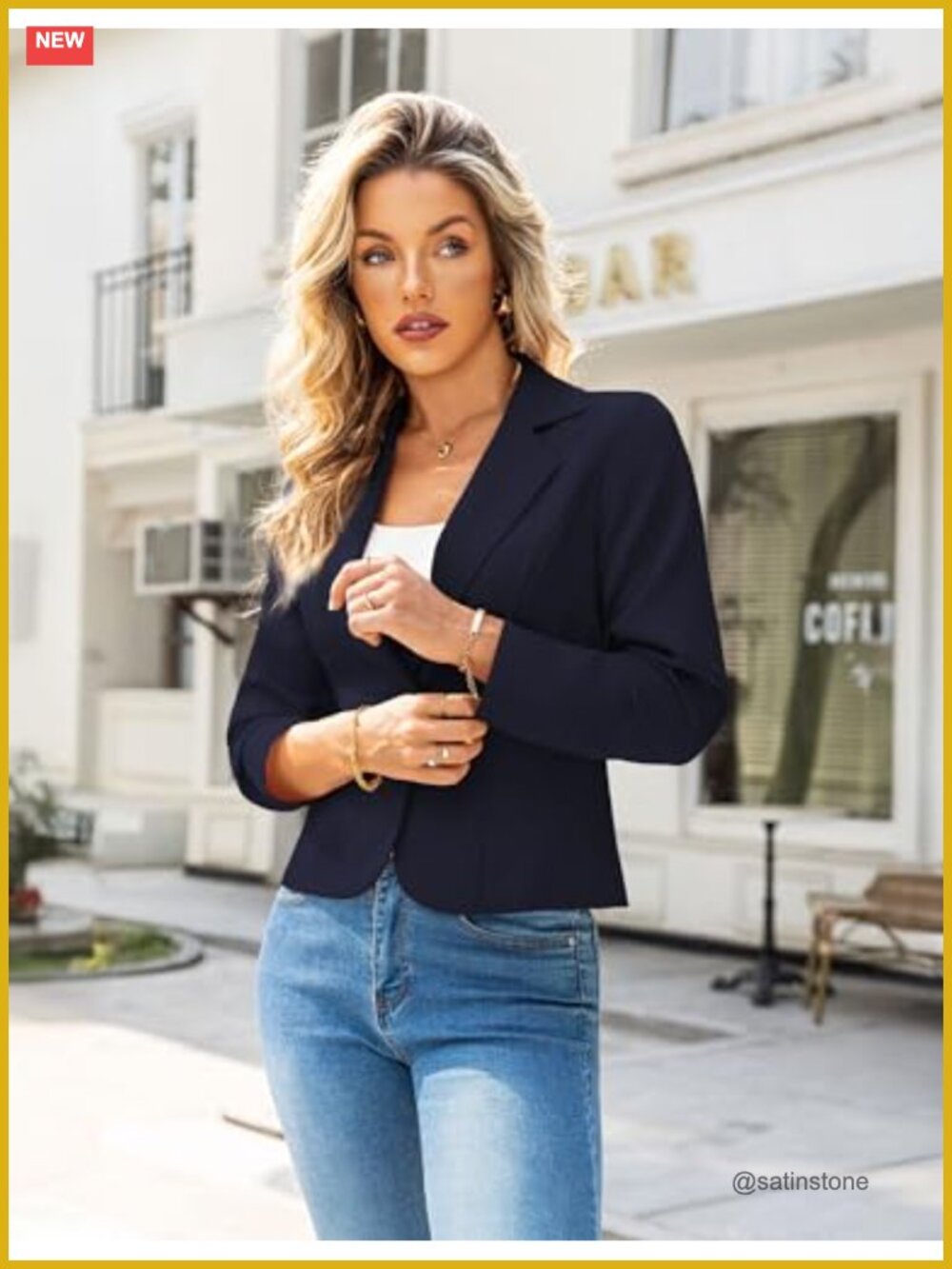 Lightweight Fulled Lined Long Sleeve Notch Lapel Cropped Blazer Suit Jacket - Picture 3 of 5